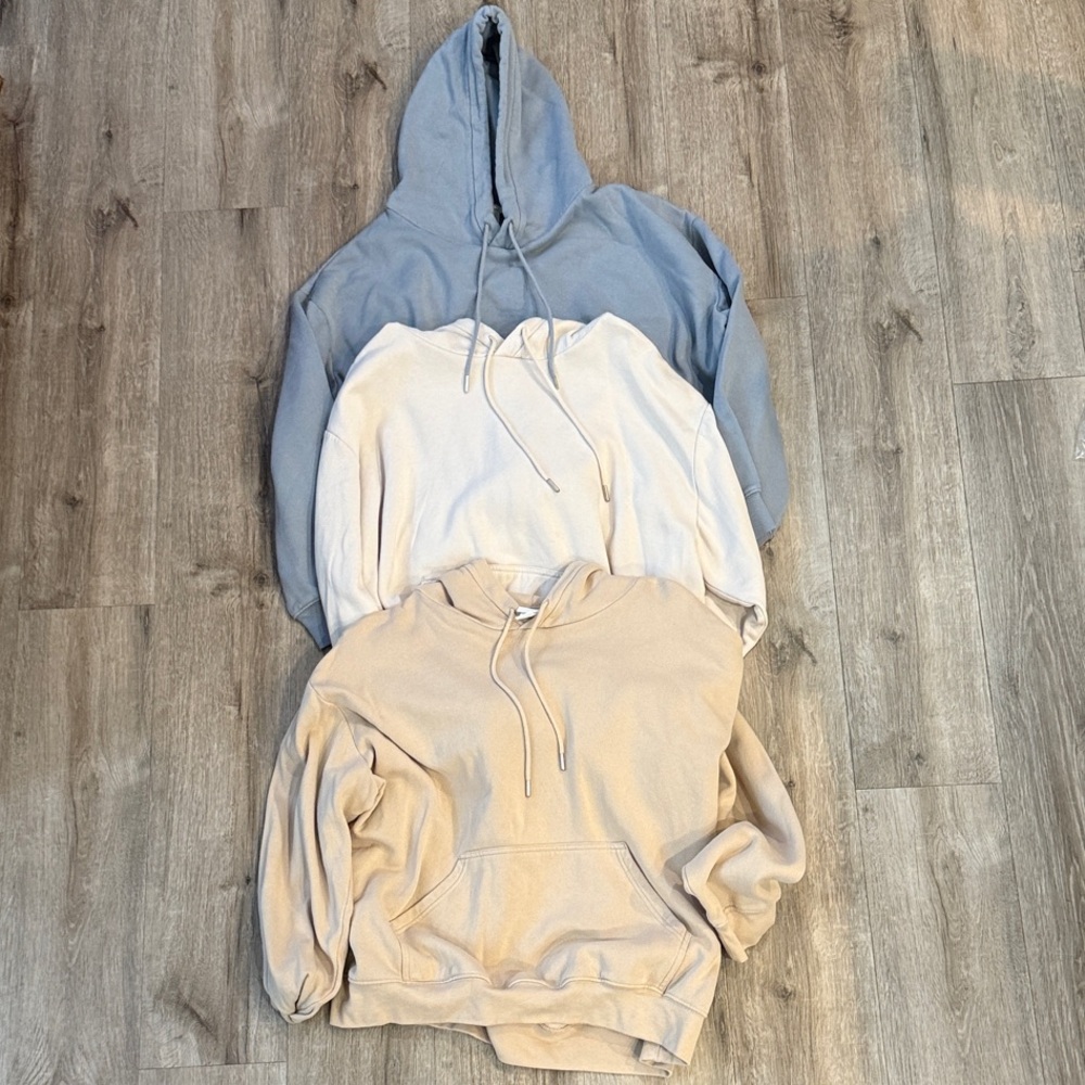 H&M Women’s 3 Hoodies: Blue, Cream, and Tan